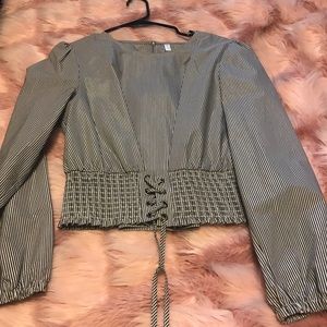 Long sleeve navy blue striped top